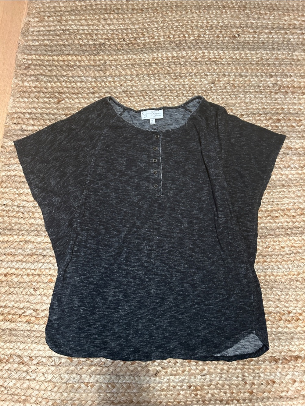 Jessica Simpson Maternity Charcoal Heather Short Sleeve Henley Top